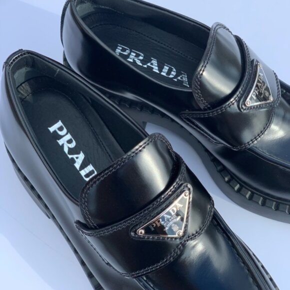 Prada Triangle Logo Loafers Pointed Shoes 39 9 - Picture 7 of 11